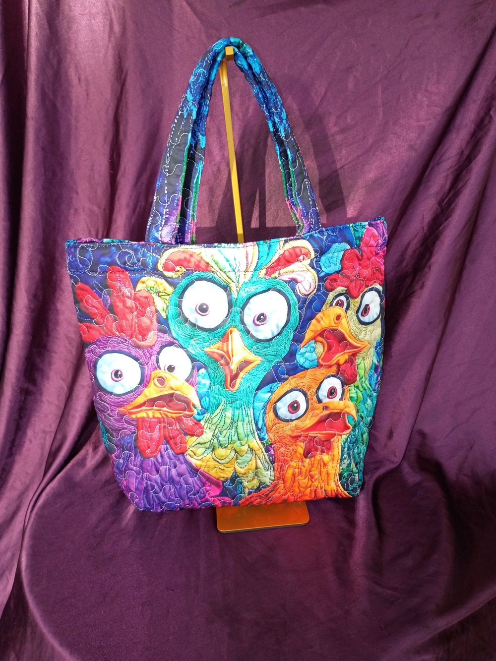 Colorful Cartoon Chicken Quilted Tote Bag - Multicolor - Picture 2 of 5